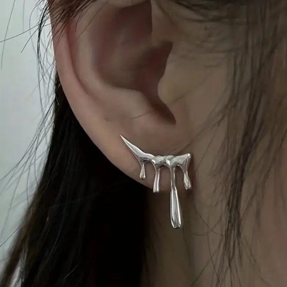 Water Drop Earrings Liquid Slide Design 925 Sterling Silver Minimal - Picture 3 of 6